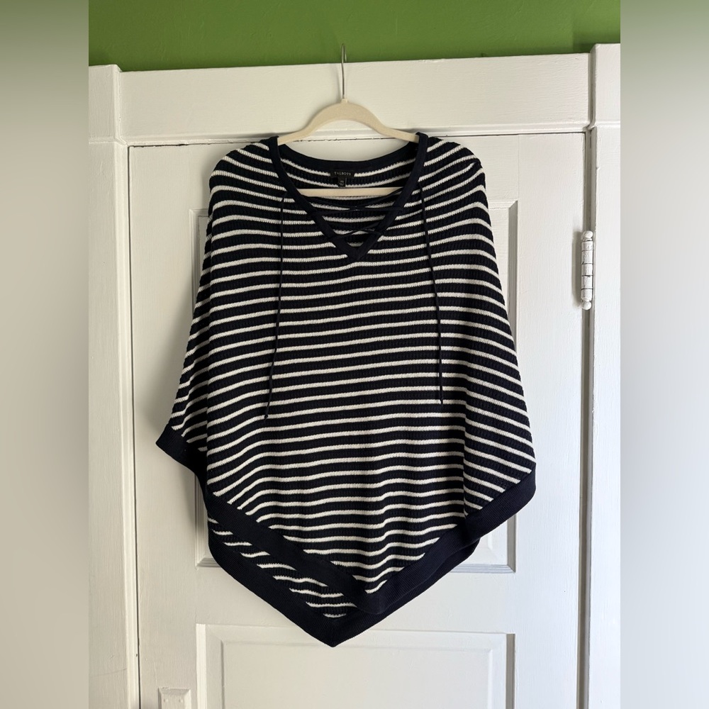 NWOT Talbots Navy and White Striped Knit Poncho